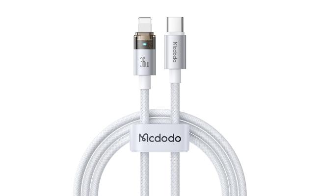 Mcdodo CA-6942 36W USB C to Lightning Cable with Flashing Light 4ft, Nylon Braided Lightning USB C Fast Charging Cable Fit for 14 13 12 11/Pro/ProMax/Plus, iPad, AirPods, iTouch - White